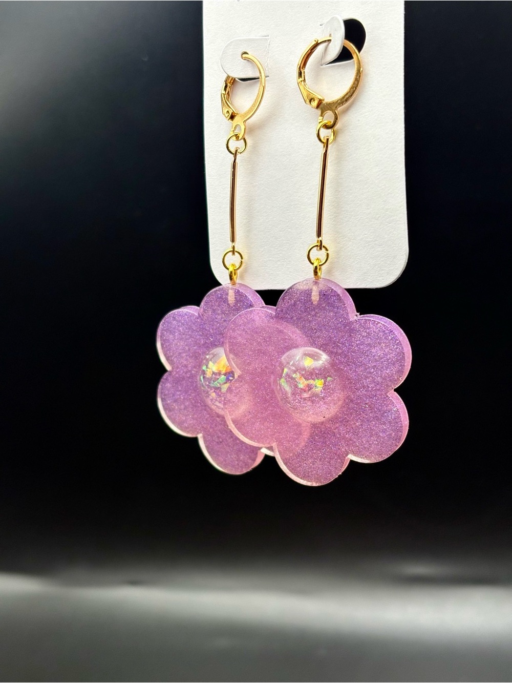 Flower Drop Earrings - Lilac Sparkle - Picture 6 of 6